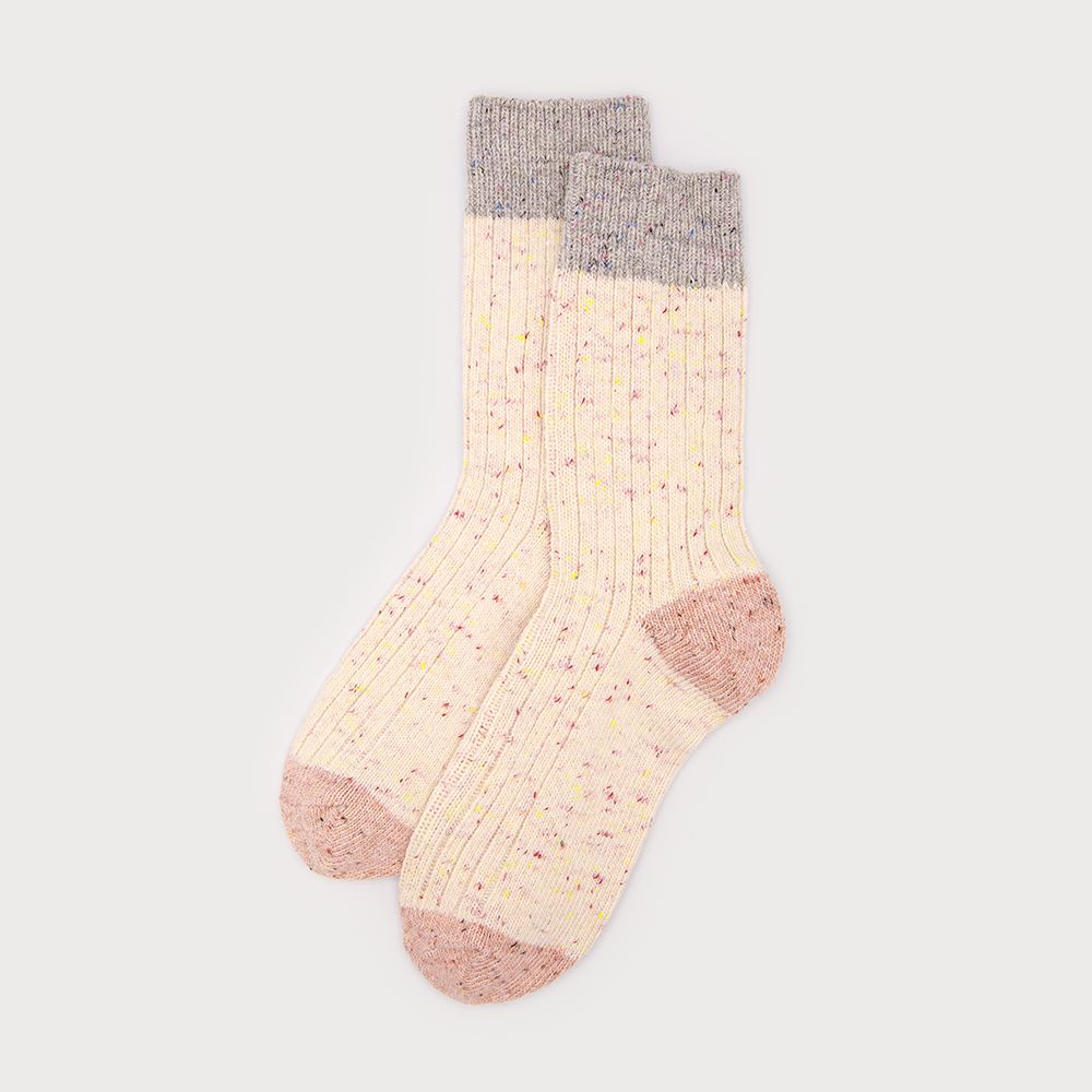 Colour Block Ribbed Socks W/ Confetti Knit Pink