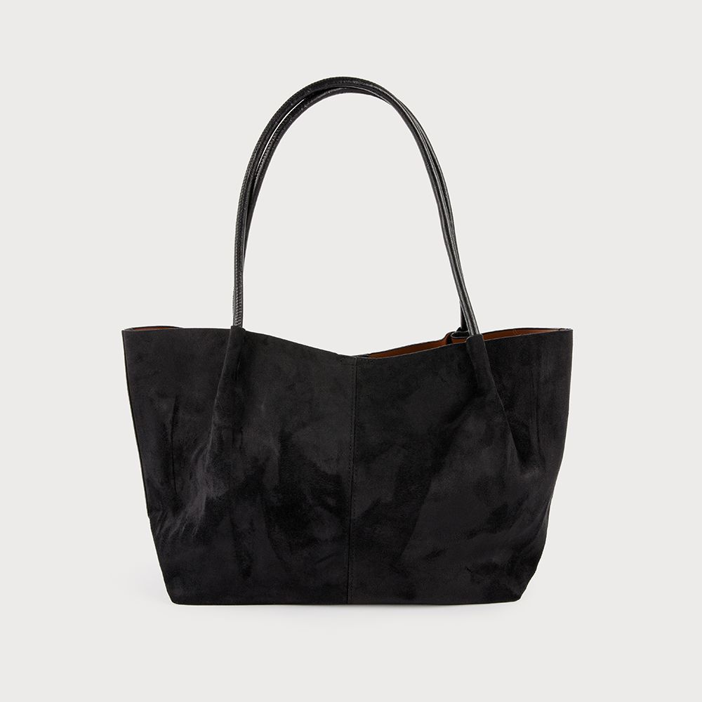 Faux Suede Open Tote Black