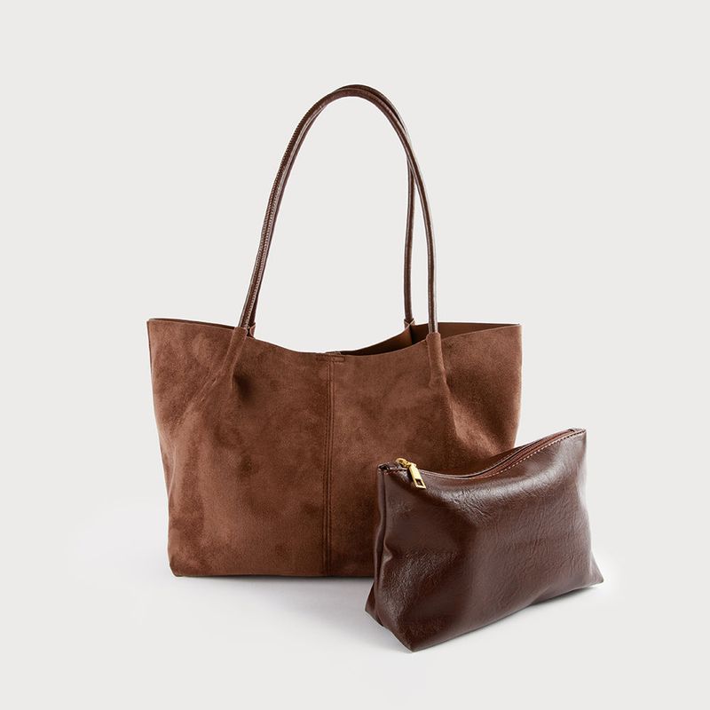 Faux Suede Open Tote Black