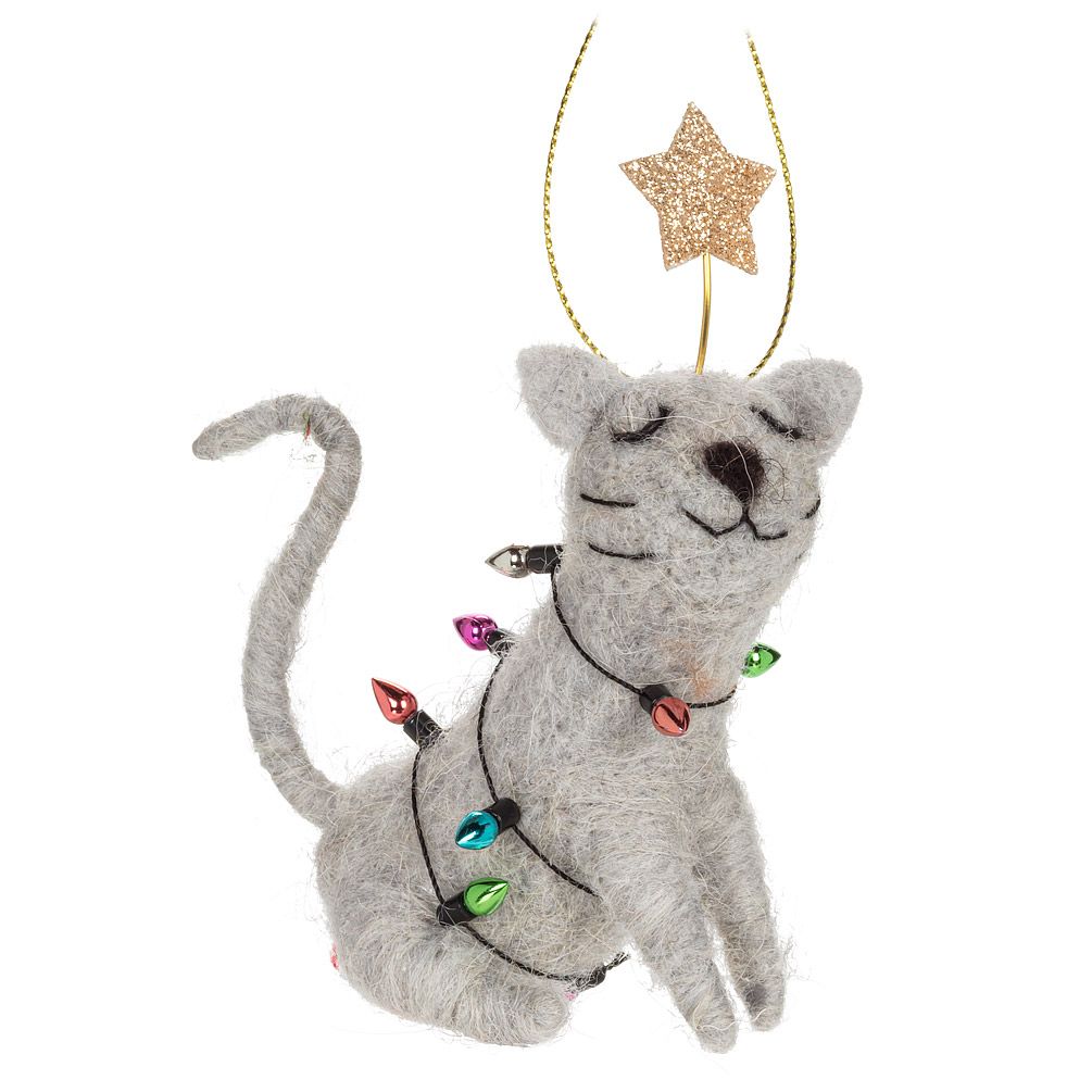 Felt Ornament Sitting Cat with Lights