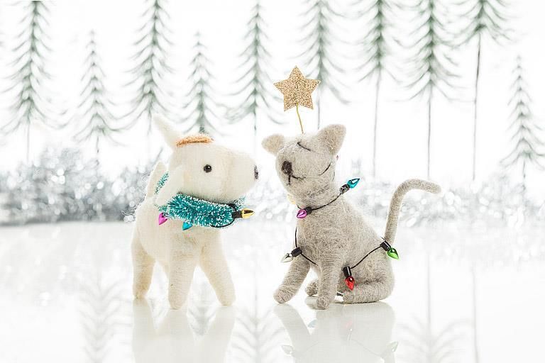 Felt Ornament Sitting Cat with Lights