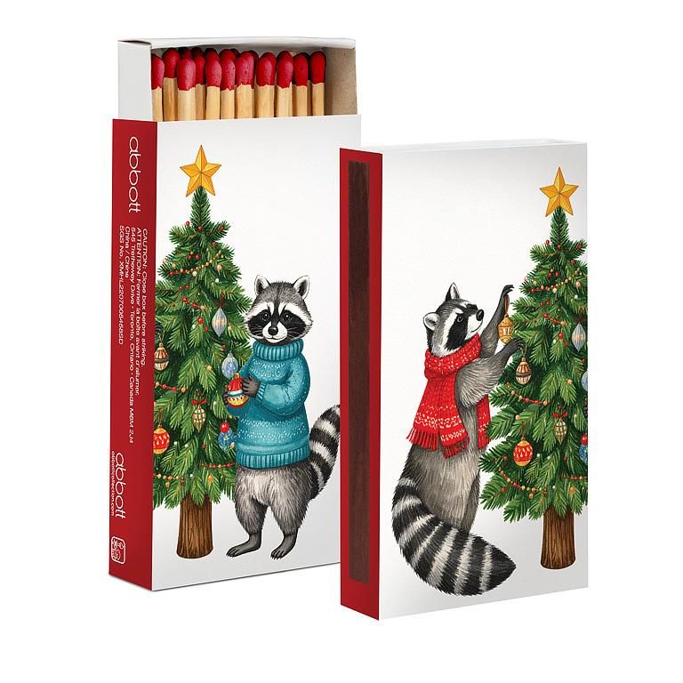 Matches Set of 45 Sticks Christmas Raccoons