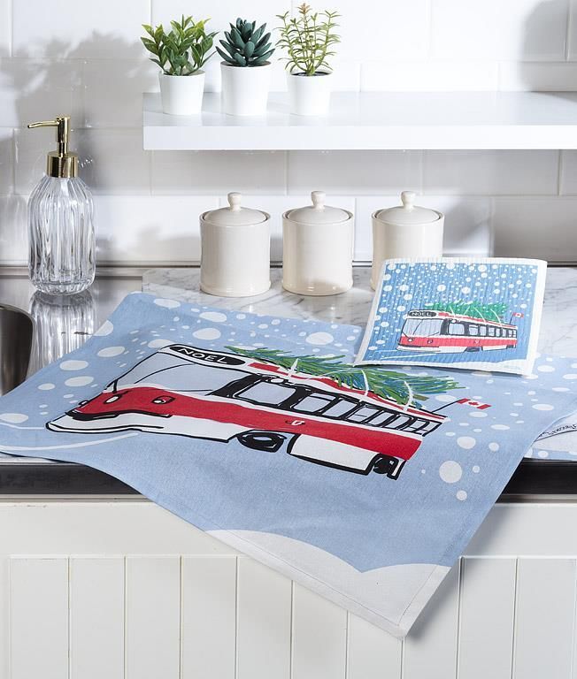 Christmas Streetcar Swedish Dishcloth