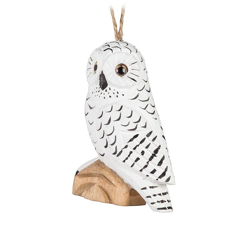 Carved Ornament Perched Snowy Owl