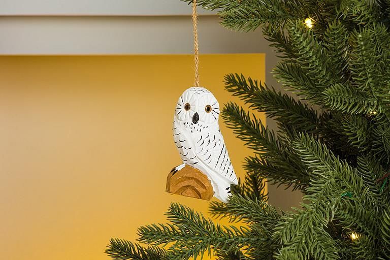Carved Ornament Perched Snowy Owl