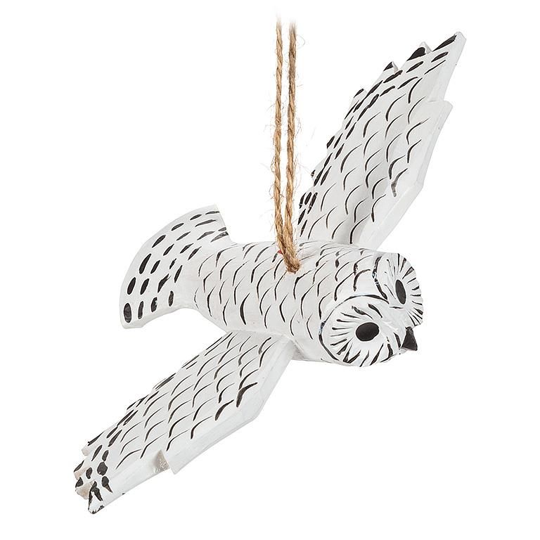 Carved Ornament Flying Snowy Owl
