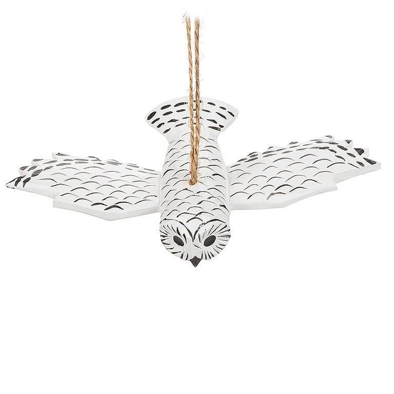 Carved Ornament Flying Snowy Owl