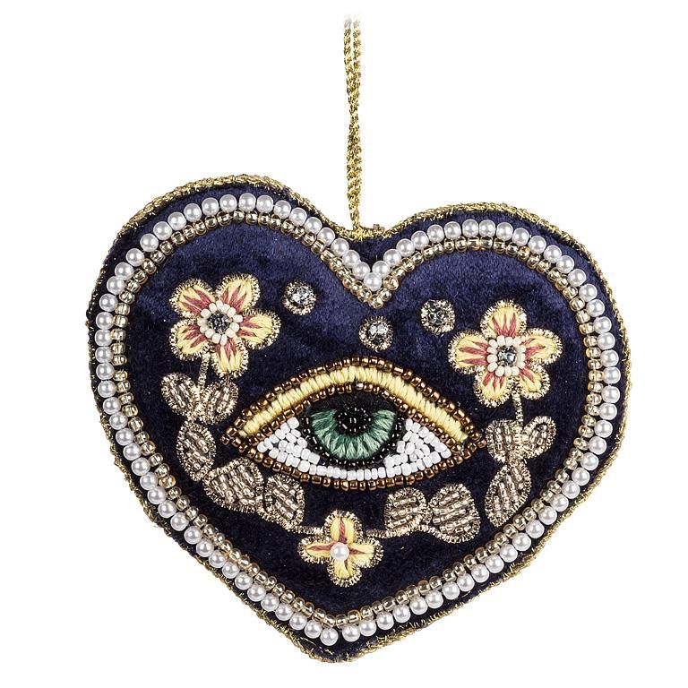 Ornament Soft Heart Beaded Sacred Eye