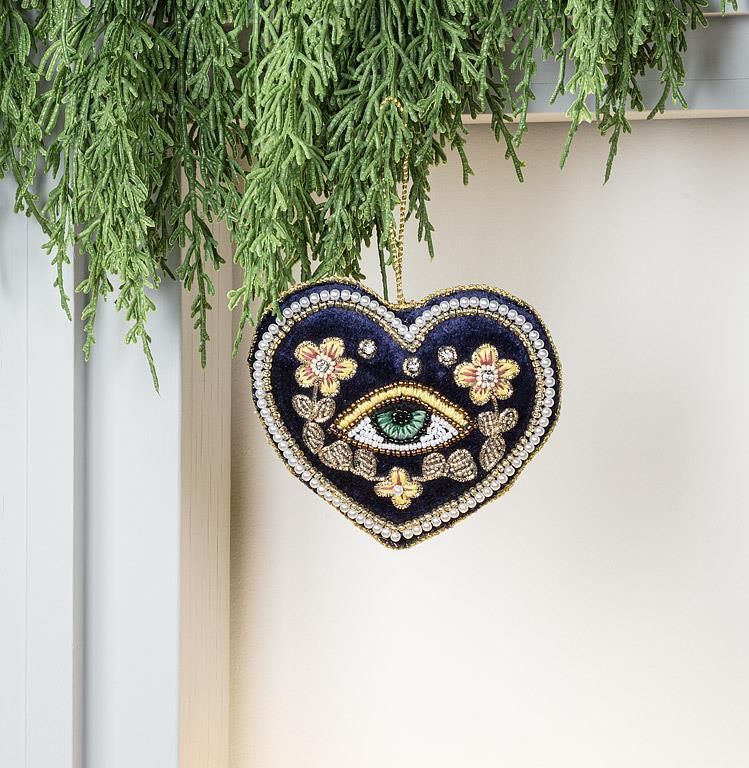Ornament Soft Heart Beaded Sacred Eye