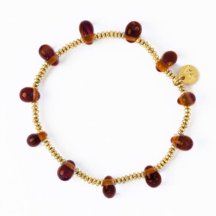 Hope Brass Stretch Bracelet With Glass Beads Amber