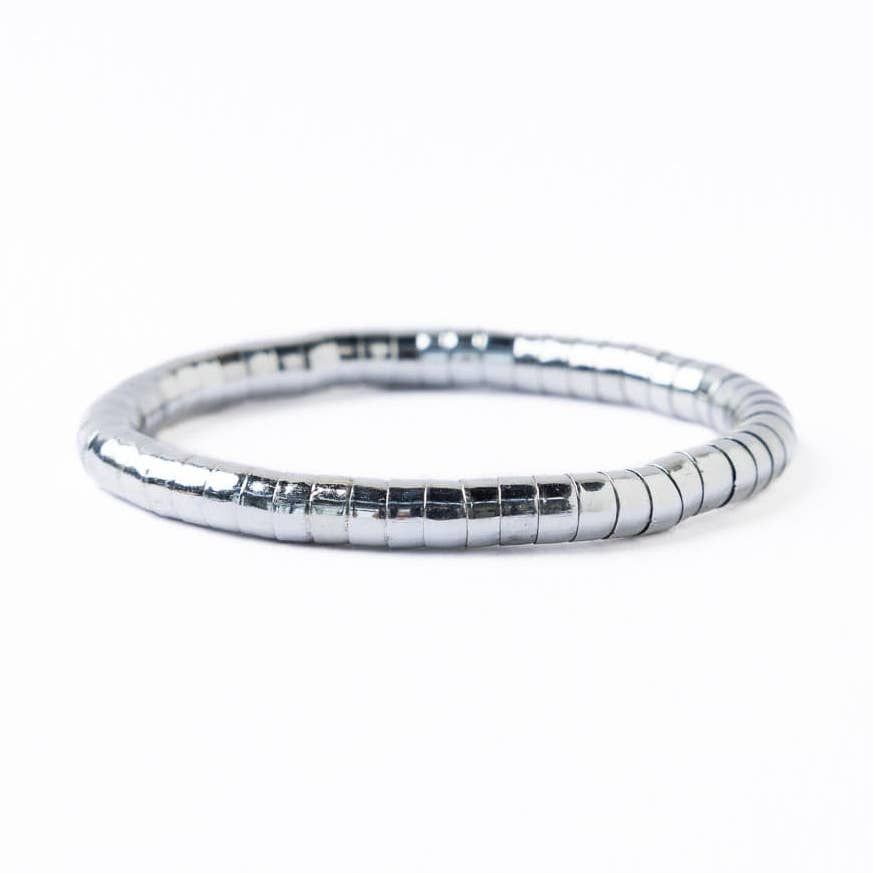 Lucille Round Bead Stretch Bracelet Silver
