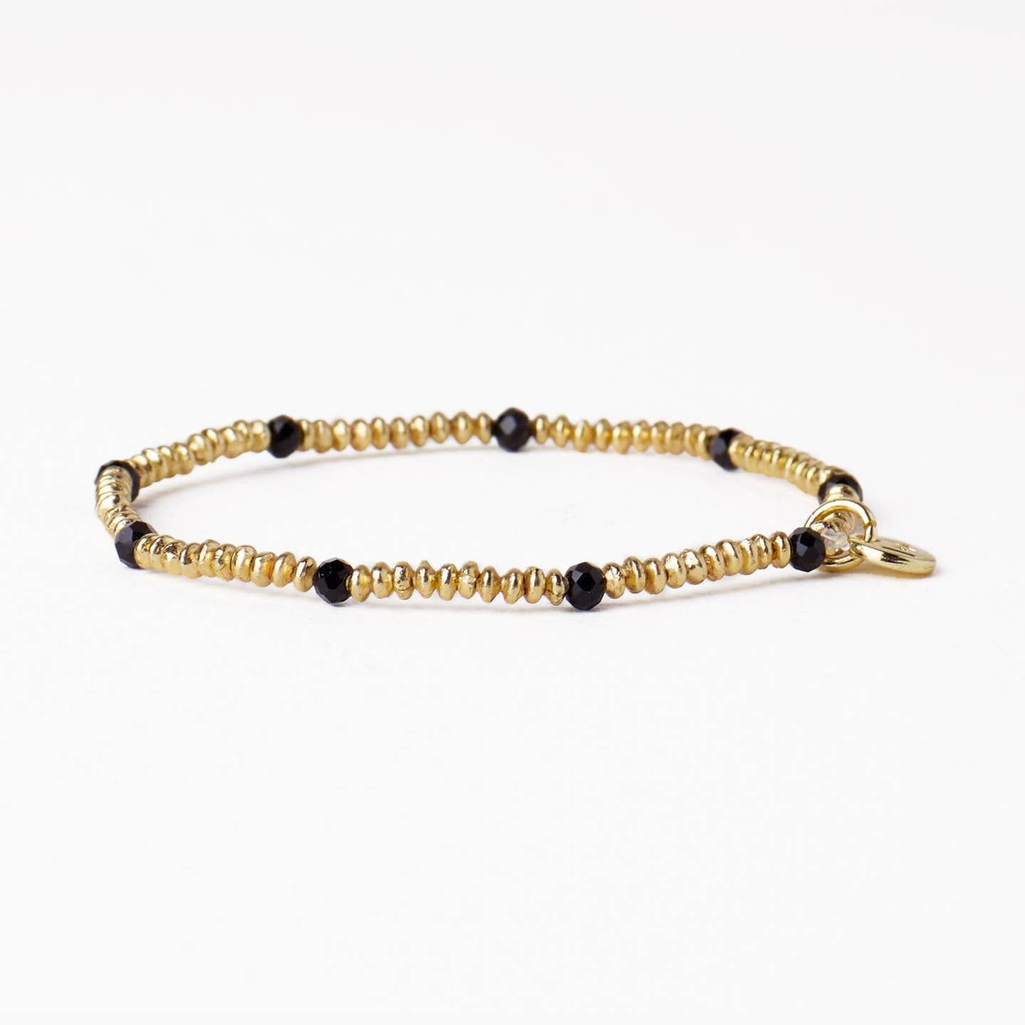 Ashley Small Brass Crystal Stretch Bracelet Black + Gold