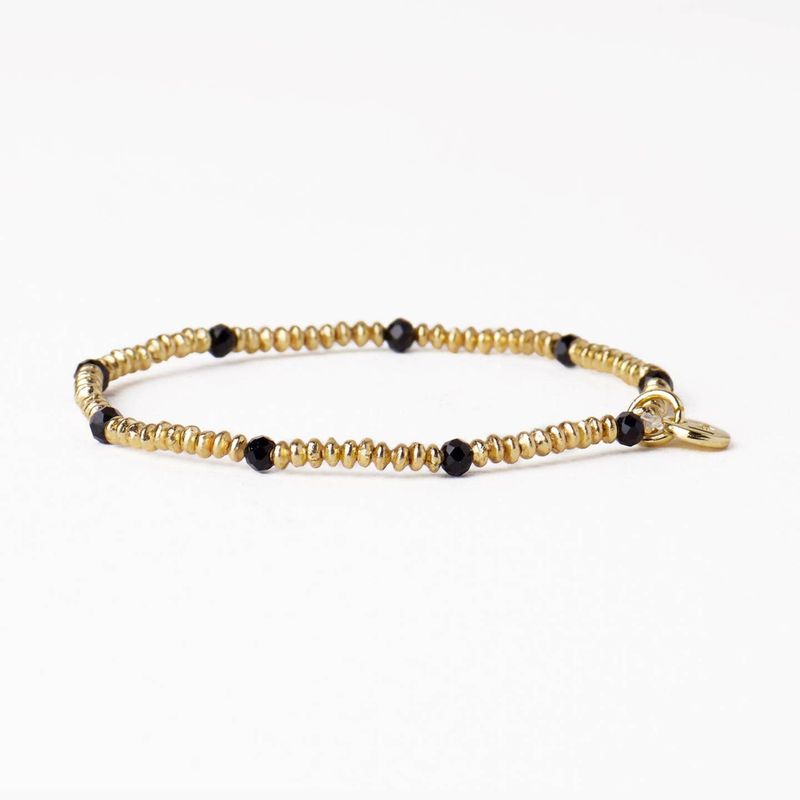 Ashley Small Brass Crystal Stretch Bracelet Black + Gold