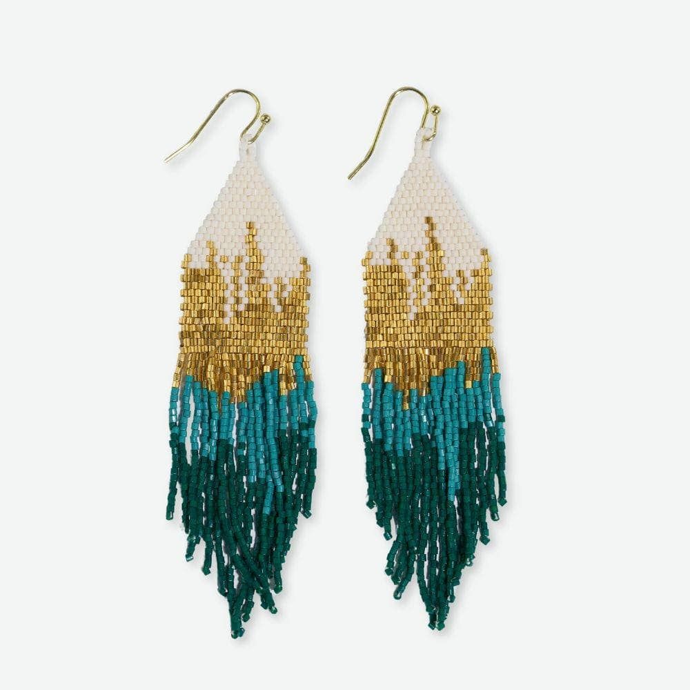 Claire Ombre Beaded Fringe Earrings Green