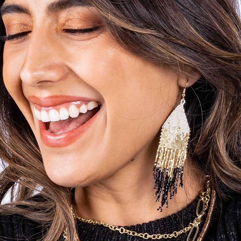 Claire Ombre Beaded Fringe Earrings Green