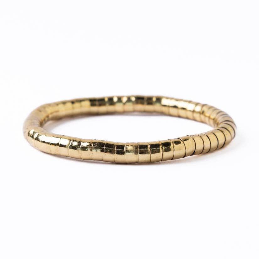 Lucille Round Bead Stretch Bracelet Brass