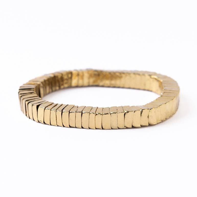 Lucille Square Bead Stretch Bracelet Brass