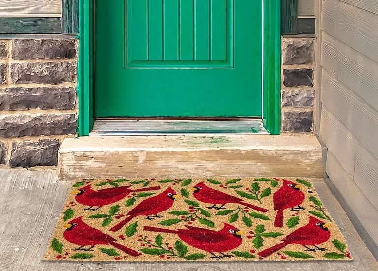 Doormat Cardinals &amp; Holly 18" x 30"