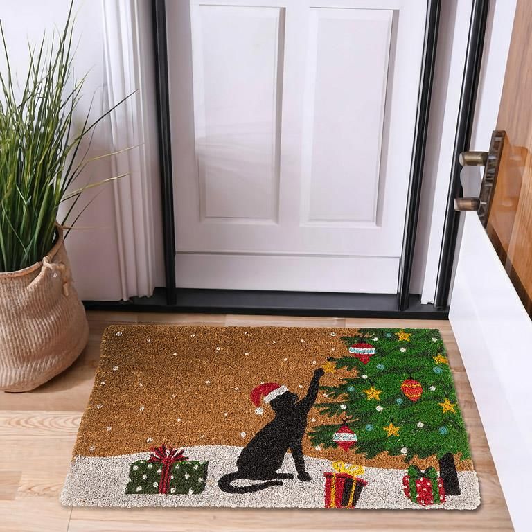 Doormat Playful Christmas Kitty 18" x 30"