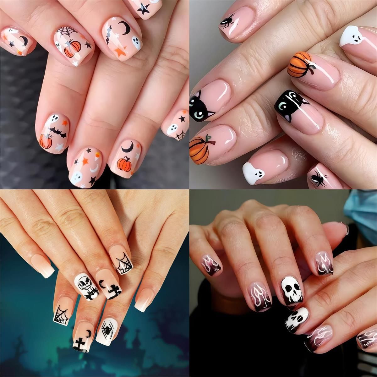 Short Halloween Nails w/ Adhesive Tool Kit Assorted