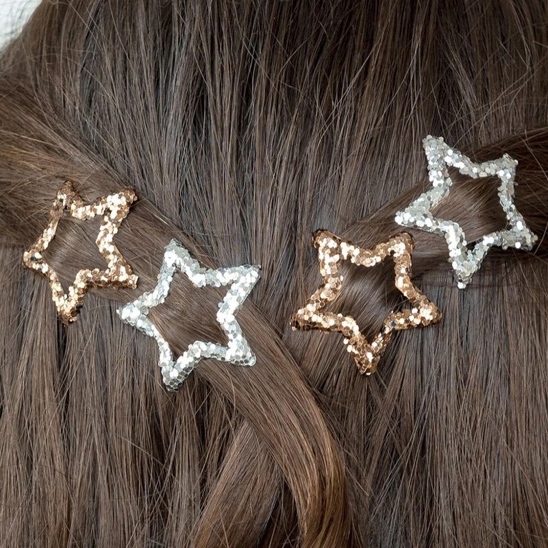 Set of 4 Star Hair Clips Gold &amp; Silver