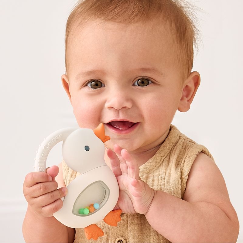 Bitzy Shake Silicone Teether with Rattle Goose