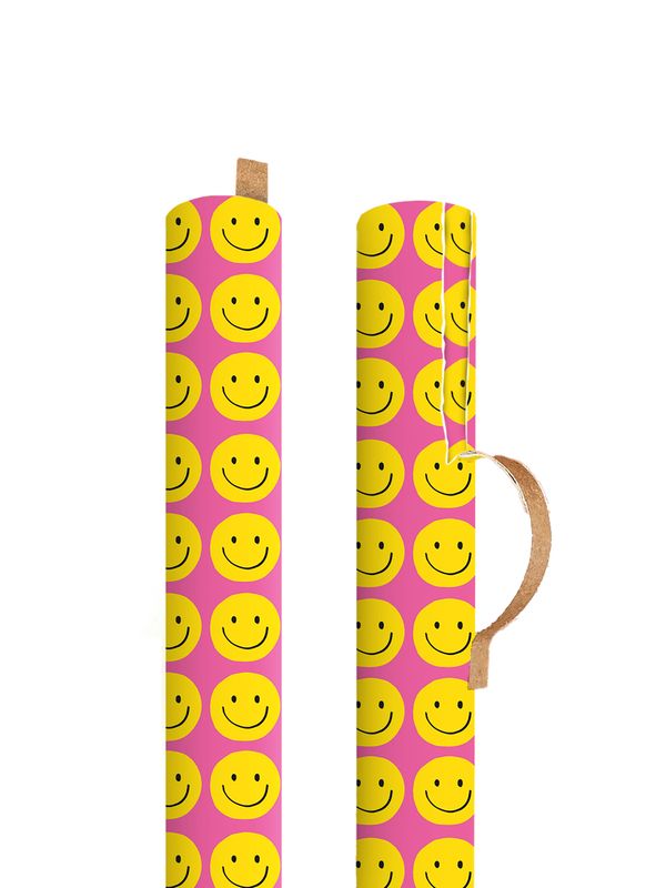 Yellow and Pink Smiley Roll Gift Wrap 3m Roll