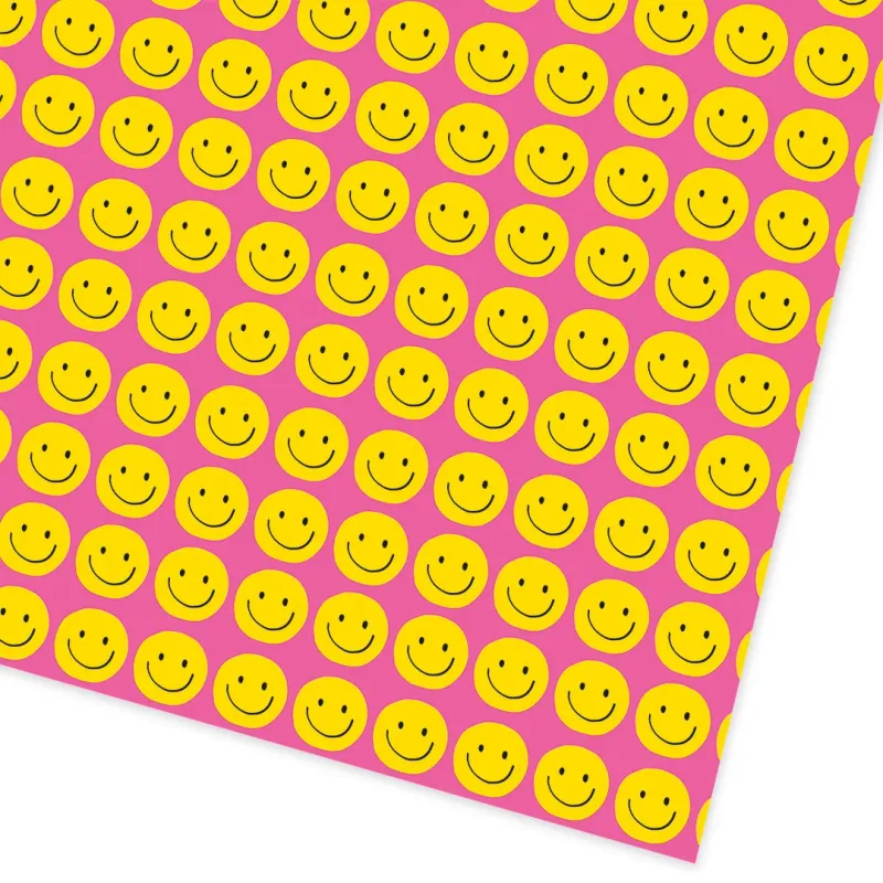 Yellow and Pink Smiley Roll Gift Wrap 3m Roll