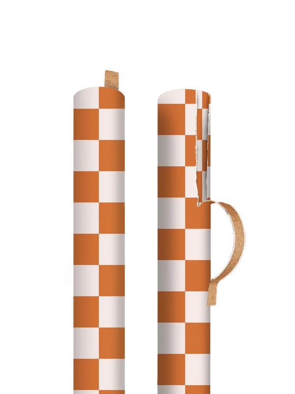 Orange and Cream Checkerboard Gift Wrap 3m Roll