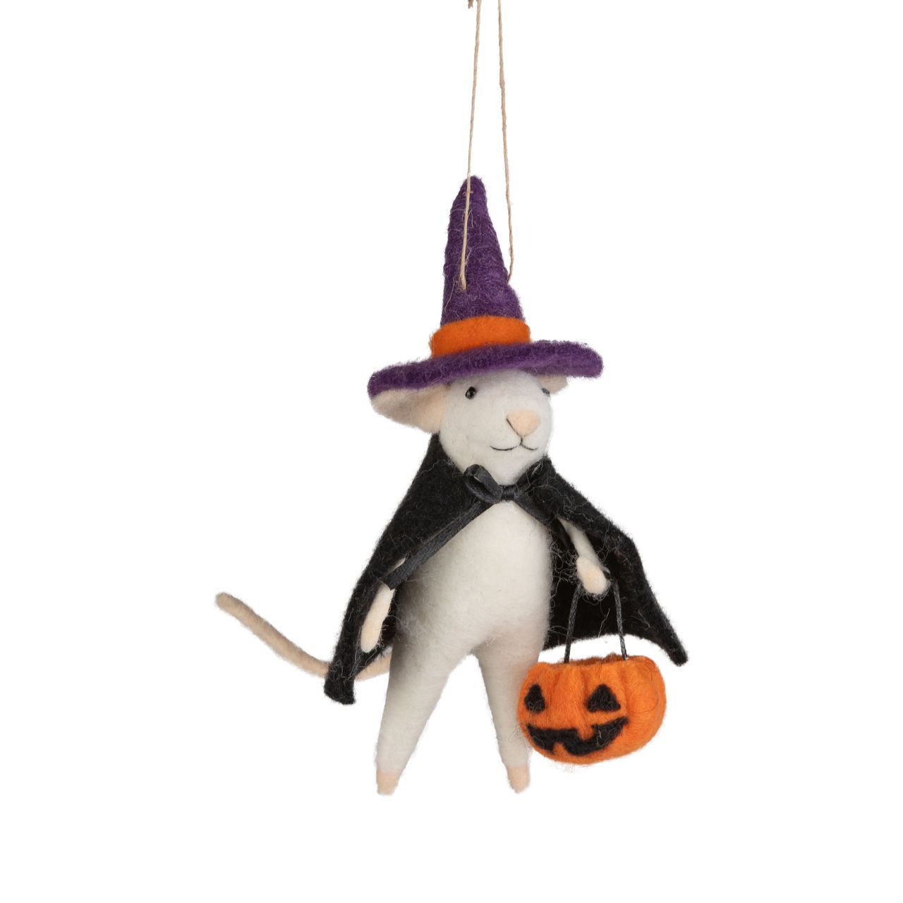 Felt Ornament Mouse in Witch Costume w/ Pumpkin Basket