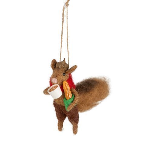 Felt Ornament Squirrel w/ Baguette and Coffee