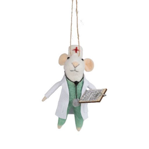 Felt Ornament Doctor Mouse in Lab Coat