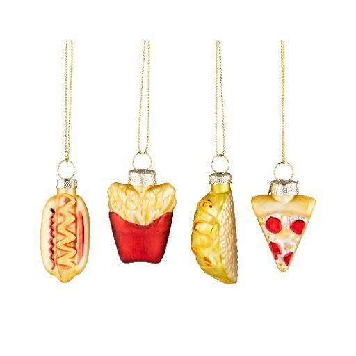 Glass Ornament Assorted Finger Food Taco Hot Dog Pizza &amp; Fries