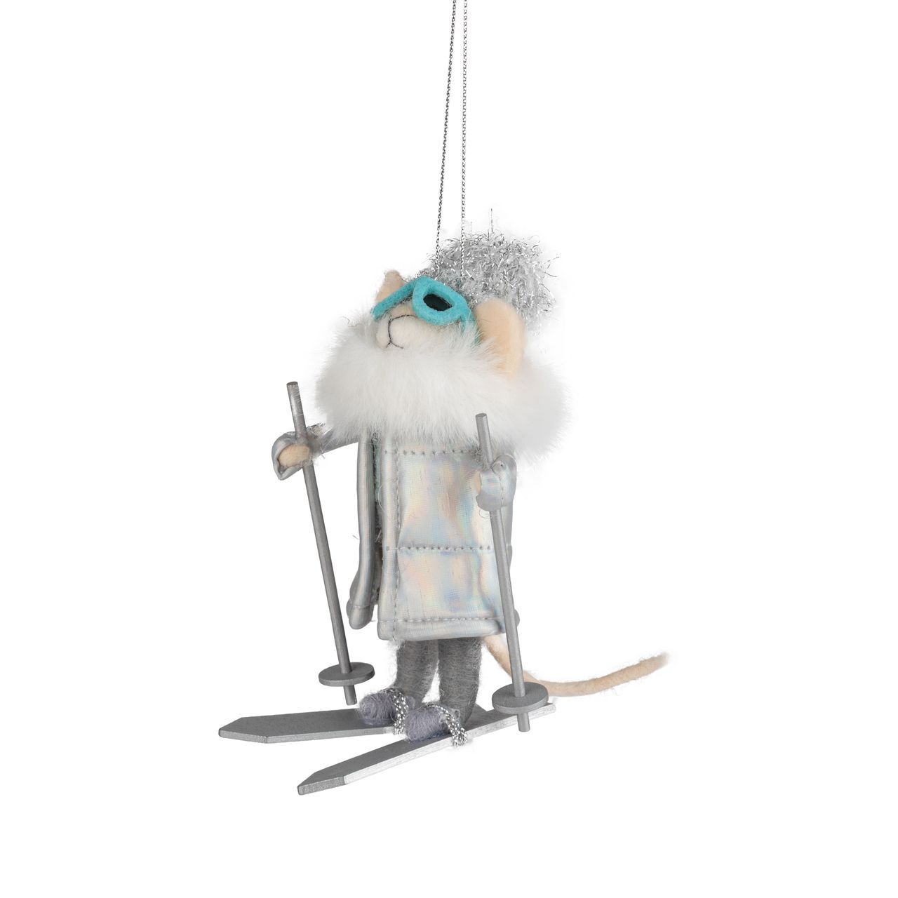 Felt Ornament Skier Mouse in Silver Outfit