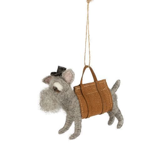 Felt Ornament Grey Dog w/ Carrying Vest and Black Hat