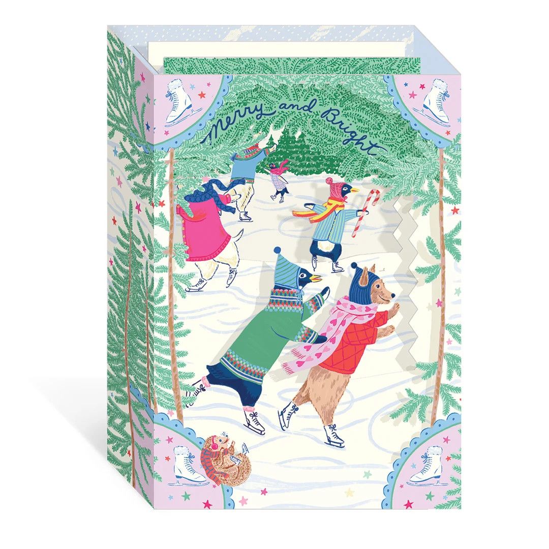 Merry And Bright Skating 3D Greeting Card