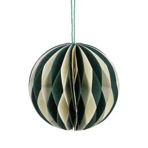 Paper Honeycomb Ball Ornament Green/Cream