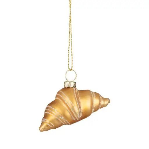 Glass Ornament Croissant with Glitter Trim
