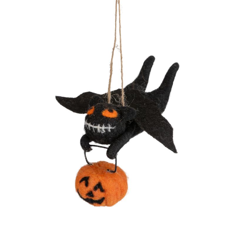 Felt Ornament Flying Bat with Pumpkin Bucket