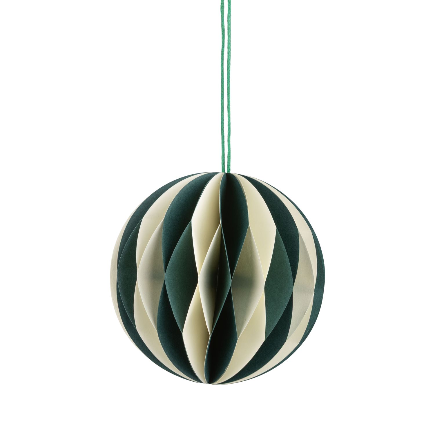 Paper Honeycomb Ball Ornament Green/Cream 3"