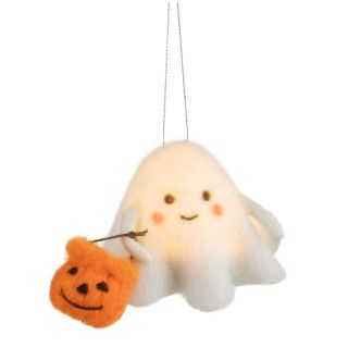 Felt ghost orn, LED light and pumpkin