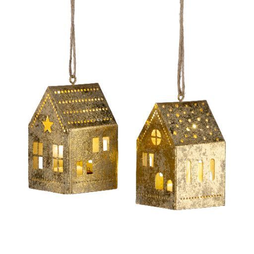Gold Foil Metal House Ornament LED Star Or Circle Window