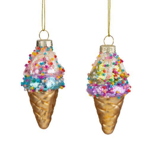 Glass Ornament Assorted Ice Cream Cones w/ Sprinkes