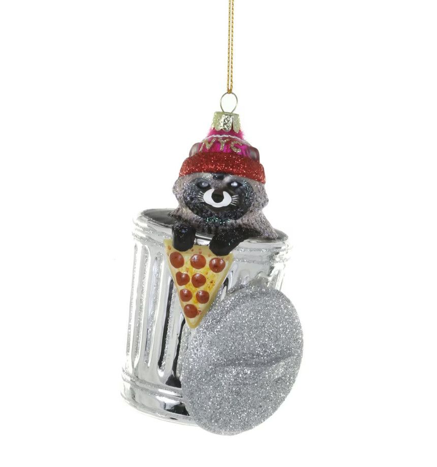 Glass Ornament Trash Can Raccoon