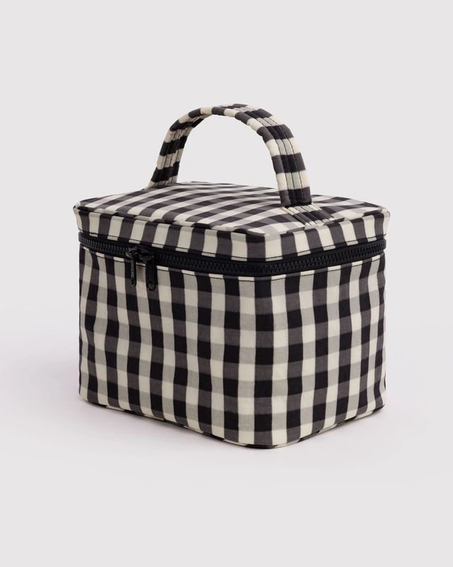 Large Cosmetic Case Black And Cream Gingham