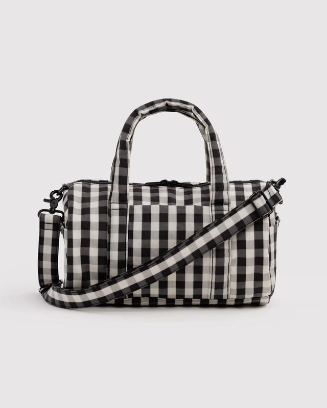 Nylon Duffle Bag Black And Cream Gingham