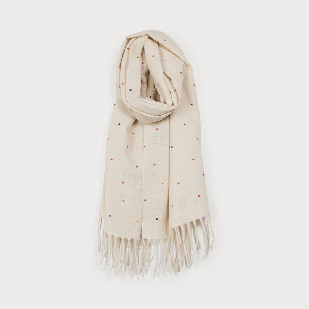 Scarf Large Warm Colourful Dots Cream