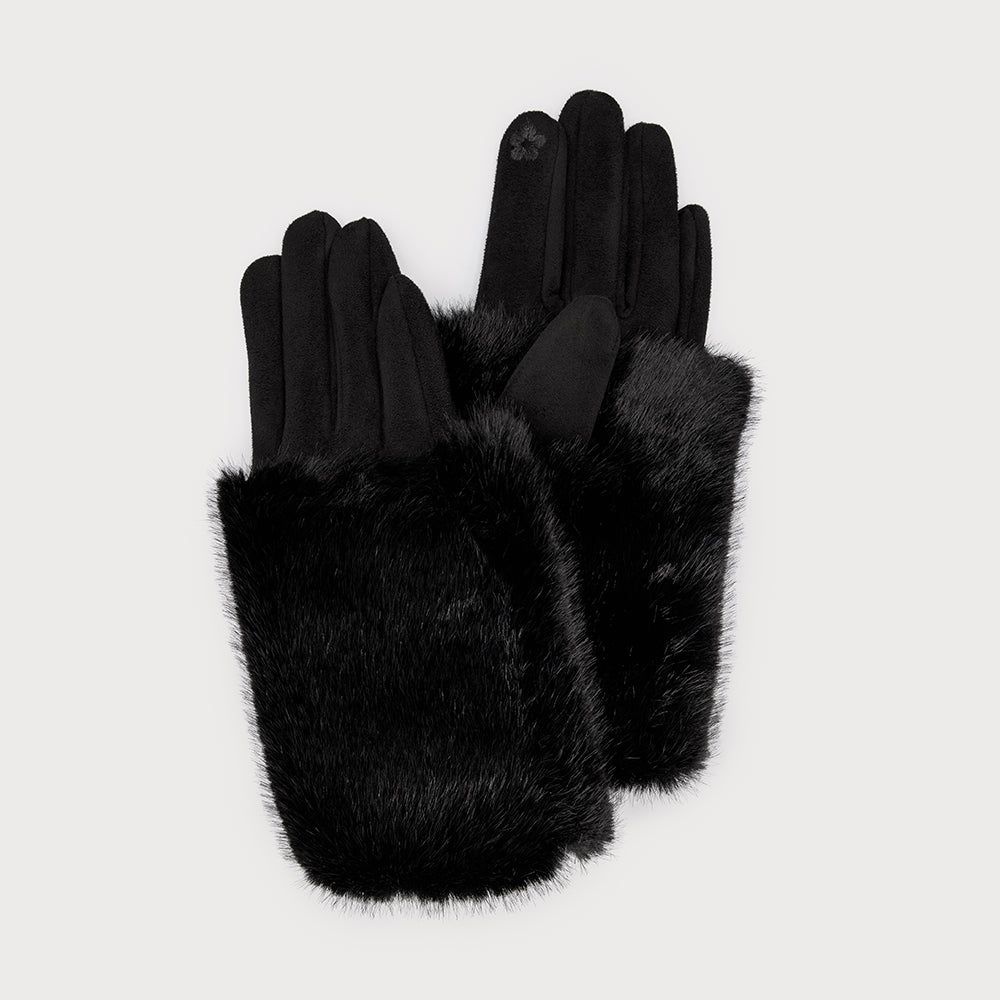 Gloves Faux Suede + Fur Wrist-Warmer Black / Black