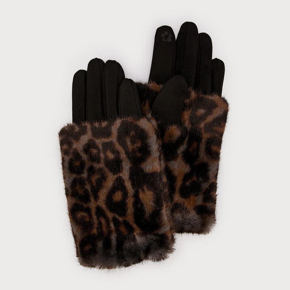 Gloves Faux Suede + Fur Wrist-Warmer Brown / Brown Leopard