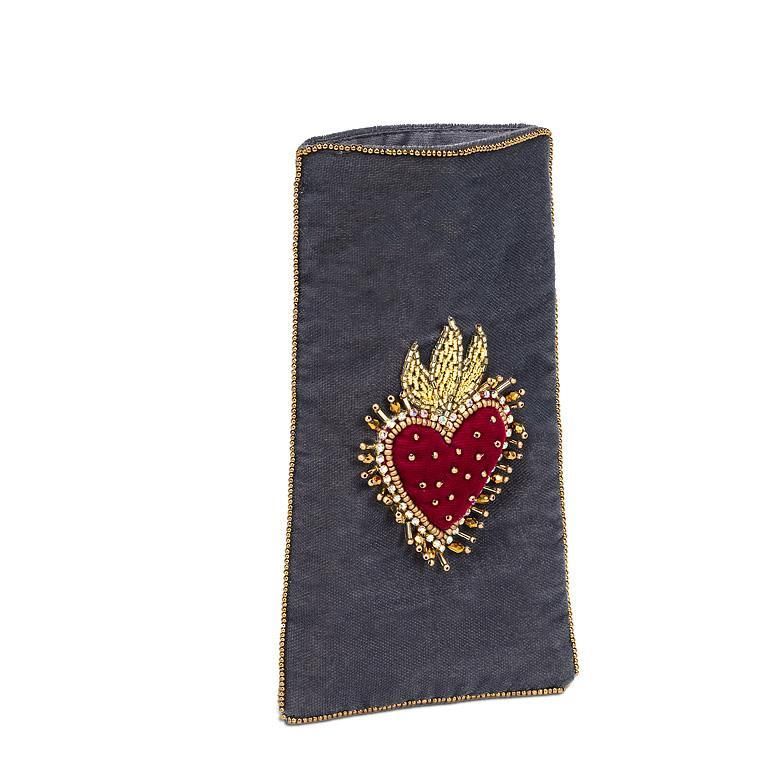 Beaded Velvet Eyeglass Case Embroidered Heart
